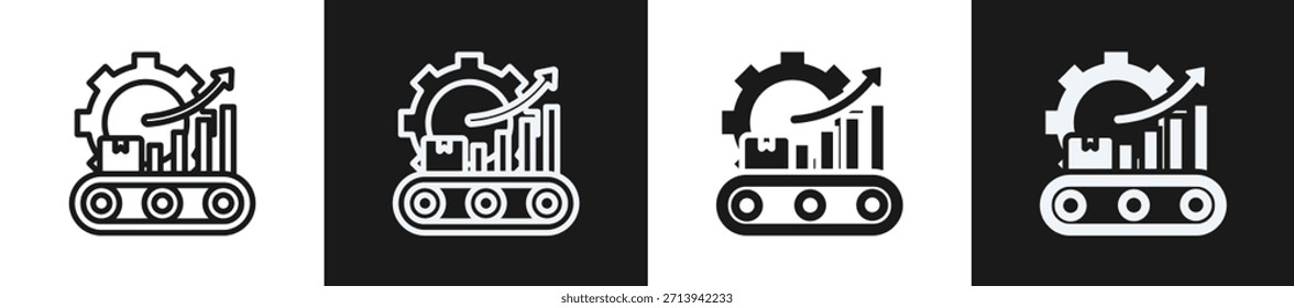 Línea De Fabricación Lean N Estilo De Icono De Glifo En Fondo Blanco Y Negro