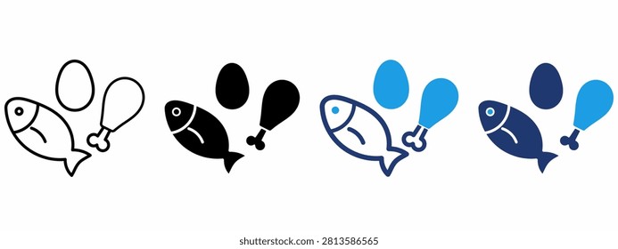 Lean Protein and Carnivore Diet icon collections. Featuring Poultry meat, Seafood fish, Fresh eggs, High protein macro and Fitness icons.