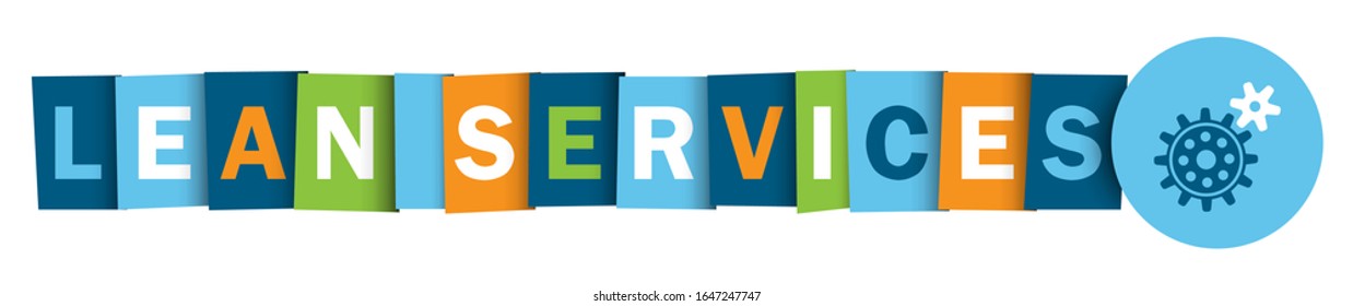 LEAN SERVICES colorful vector typography banner with gears symbol
