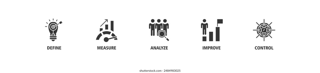 Icono de Anuncio Lean six sigma Web set concepto de Ilustración vectorial de iconos para mejorar el proceso con ícono de definir, medir, analizar, mejorar y controlar