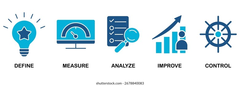 Lean six sigma banner web icon vector illustration concept for process improvement with icon of define, measure, analyze, improve, and control