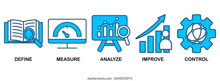 Lean six sigma icon set concepto de Ilustración vectorial para mejorar el proceso con el icono de definir, medir, analizar, mejorar y controlar
