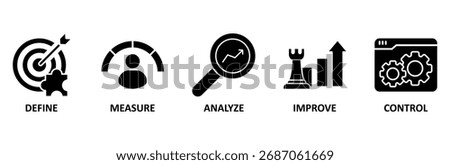 Lean six sigma icon set vector illustration for process improvement with icon of define, measure, analyze, improve, and control