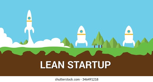 Lean Startup Concept With Lean And Fat Rocket Illustration