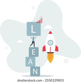 Lean startup utilizando una metodología ágil para gestionar la empresa para una entrega rápida o lanzar caracteres product.flat.