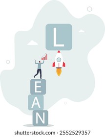 Lean startup utilizando una metodología ágil para gestionar la empresa para una entrega rápida o lanzar caracteres product.flat.