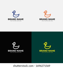 Leaner Style Duck Logo design. Linear style Luxury lineart icon. Outline Swan Bird Logotype Jewelry Fashion concept. Duck logo. Bird logo. Hunting, Bird line art. Bird flat logo.
