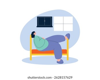 Leaning on the bed after doing nothing, laziness vector illustration.
