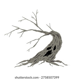 Leaning Spooky Halloween Dead Tree with Face Vector Illustration