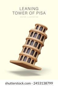 Leaning Tower of Pisa in 3D style. Architectural monument, symbol of Italy