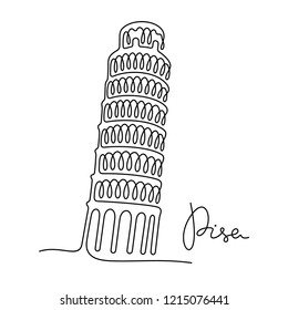 Leaning Tower Of Pisa Continuous Line Vector Illustration