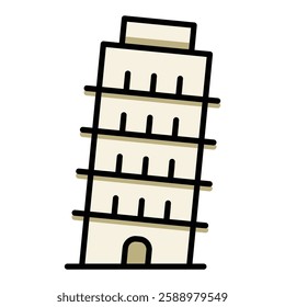 Leaning Tower of Pisa flat icon, located in Pisa, Italy, vector symbol with editable stroke and colour