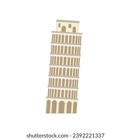 Leaning Tower of Pisa flat vector illustration in color isolated on white background. A symbol of Italy. Item for tourism concept. Traveling. Famous places in the world.