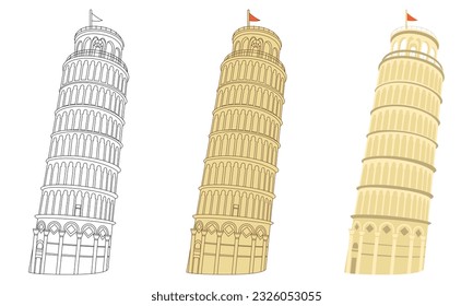 Leaning Tower of Pisa illustration, isolated on white background, famous world landmark in Italy. Travel vector illustration, line and flat style.