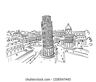 Leaning Tower Of Pisa, Italy. Sketch For Your Design