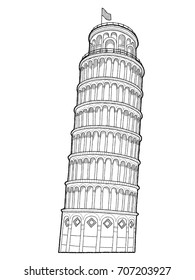 Leaning Tower Of Pisa, Pisa, Italy: Vector Illustration Hand Drawn Cartoon Art