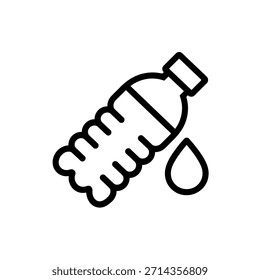 Leaning Water Bottle and Falling Drop a Simple Line Art Icon Depicting Hydration