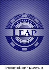 Leap badge with jean texture. Vector Illustration. Detailed.