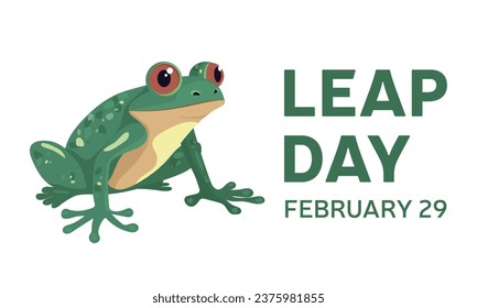 Leap Day banner concept. Banner February 29 with frog. Frog banner for Leap Day. Vector illustration.