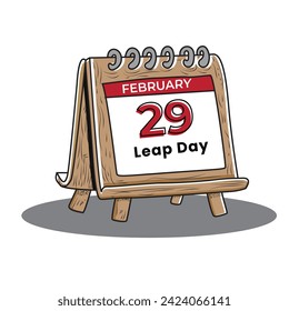 Leap Day in wooden calendar. Happy  leap year vector isolate in white background