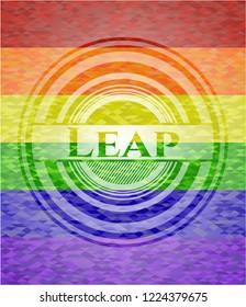 Leap emblem on mosaic background with the colors of the LGBT flag
