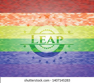 Leap emblem on mosaic background with the colors of the LGBT flag