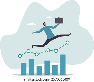 Leap forward, business change or transform to success winning, jump high challenge or progress to achievement, courage to move forward .business concept.flat character.