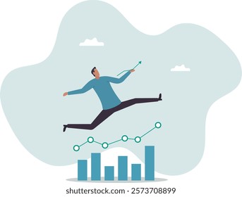 Leap forward, business change or transform to success winning, jump high challenge or progress to achievement,business concept.flat character.