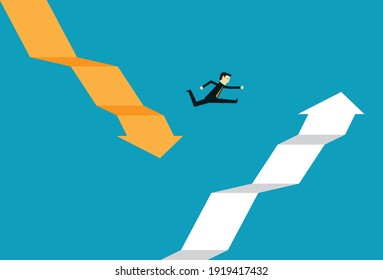 Springen Sie auf einen erfolgreichen Weg, Vektorgrafik im Flachstil