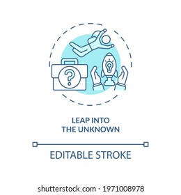 Leap into the Unknown concept icon. Voluntarily leap to new career, location idea thin line illustration. Accept new opportunity. Vector isolated outline RGB color drawing. Editable stroke