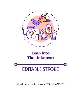 Leap into the Unknown concept icon. Jump to new opportunity idea thin line illustration. Voluntarily leap to new career, location. Vector isolated outline RGB color drawing. Editable stroke