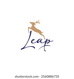 Leap logo with deer icon vector a jumping deer with horns 