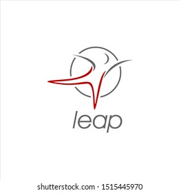 Leap Logo Simple Abstract Outline Stick, Figure Movement Vector In Circle Frame For Sport Or Business Graphic Design Template