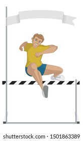 Leaper. Jumper. Running with obstacles. Sportsman. Isolated character. Vector stock illustration.