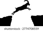 Leaping Alpine Ibex Mountain Goat Jumping Across Cliff Gap Silhouette Vector