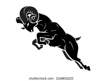 Leaping Black Ram Animal Silhouette Illustration Stock Vector (Royalty ...