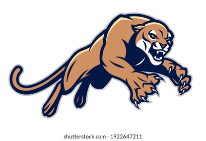 Leaping cougar on the white background. Can be use as mascot. 