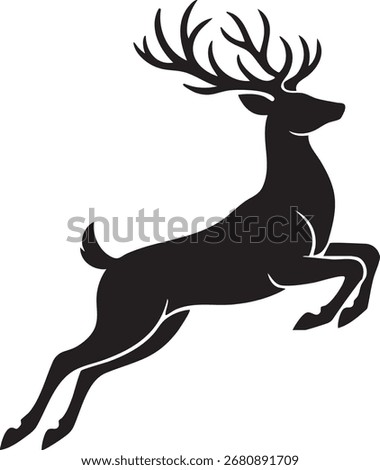 Leaping Deer Silhouette with Antlers - Elegant Black Vector Illustration
