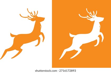 Silhuetas de veado saltando em contraste laranja e branco