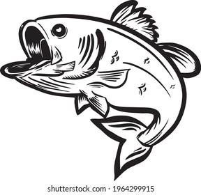 leaping fish in black and white vector illustration
