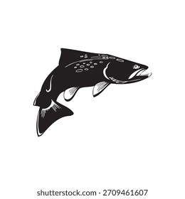 Vetor de peixe saltitante Ilustração monocromática