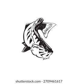 Leaping Fish vector Illustration Monochrome
