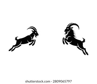 Leaping Goat Silhouettes On White Background Graphic Design Illustration