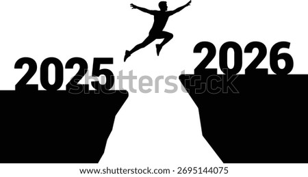 Leaping into the Future A Silhouette Jumps from 2025 to 2026. Jumping from 2025 to 2026, New Year Transition Concept Vector, Success, challenge, achievement, and future goals.