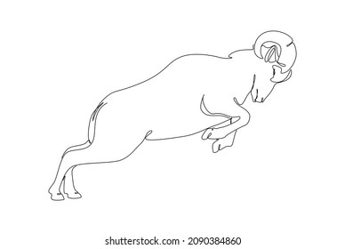 Leaping lamb that is butting line art with black on line and white background