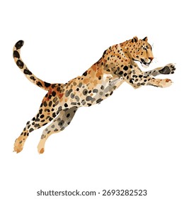 Leopardo saltando en el aire mostrando su pelaje manchado y su poderoso físico