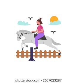 Leaping Over Obstacles on Horse Vector Illustration