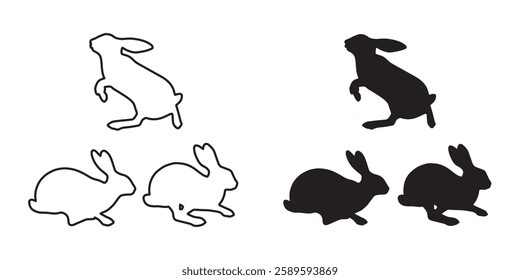 Leaping Rabbit Silhouette - Elegant and Dynamic Rabbit Outline
