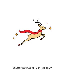 a leaping reindeer with golden sparkle trail