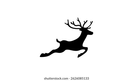 Leaping Reindeer shape, black isolated silhouette